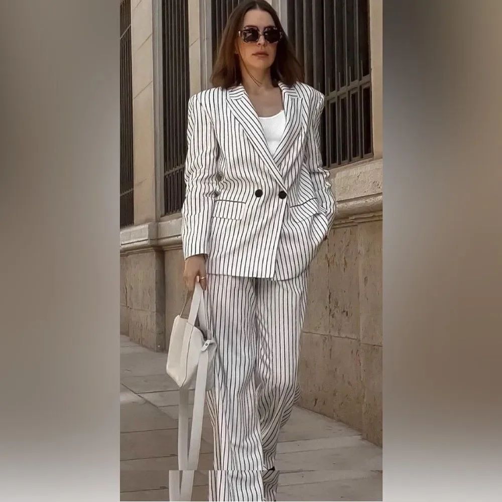 Zara NWT oversized striped blazer Striped Blazer White Black Size XS
